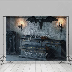 Aperturee - Aperturee Spooky Gothic Vampire Coffin and Skull Holiday Backdrop Dark Haunted Castle Theme Party Decor with Candles