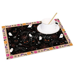 Aperturee - Aperturee Spooky Halloween Bat Skull and Spider Web Set of 4 Placemats for Haunted House Party Decorations