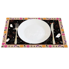 Aperturee - Aperturee Spooky Halloween Bat Skull and Spider Web Set of 4 Placemats for Haunted House Party Decorations