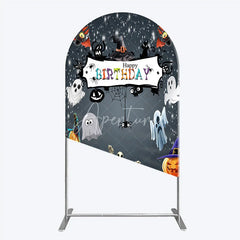 Aperturee - Aperturee Spooky Halloween Birthday Arch Backdrop Cute Ghost Skeleton and Pumpkin A Little Boo is Due Party Decor