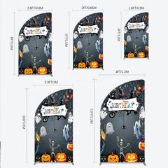 Aperturee - Aperturee Spooky Halloween Birthday Half Moon Arch Backdrop Cute Ghost Skeleton and Pumpkin A Little Boo is Due Party Decor