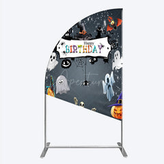 Aperturee - Aperturee Spooky Halloween Birthday Half Moon Arch Backdrop Cute Ghost Skeleton and Pumpkin A Little Boo is Due Party Decor