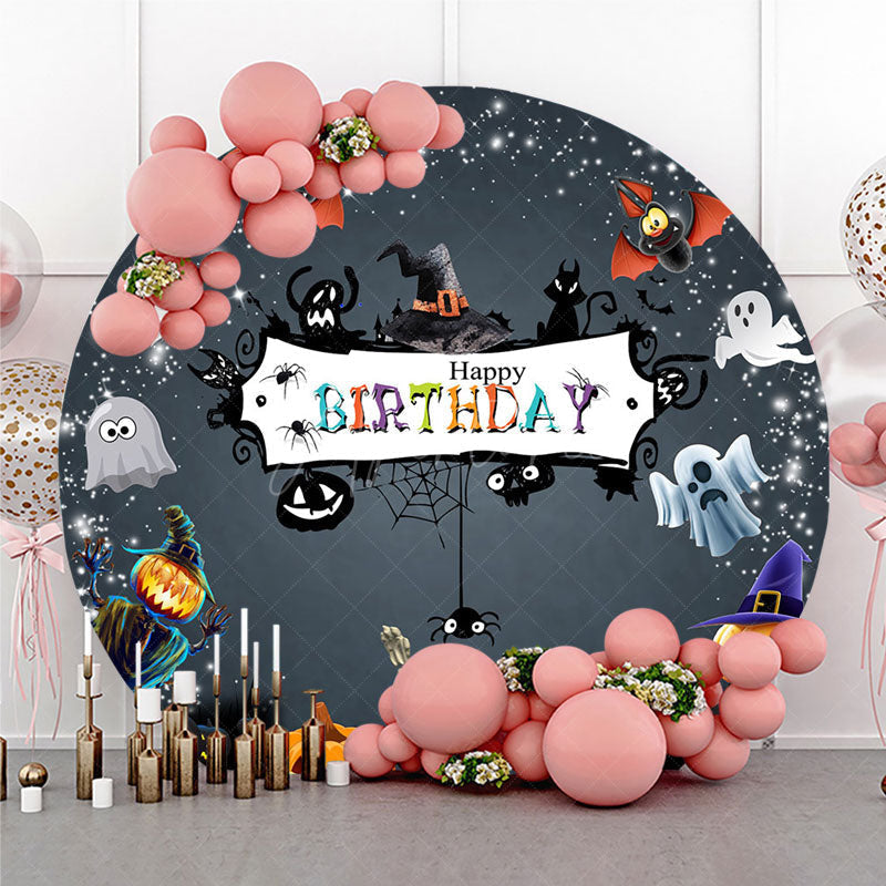 Aperturee - Aperturee Spooky Halloween Birthday Round Backdrop Cute Ghost Skeleton and Pumpkin A Little Boo is Due Party Decor