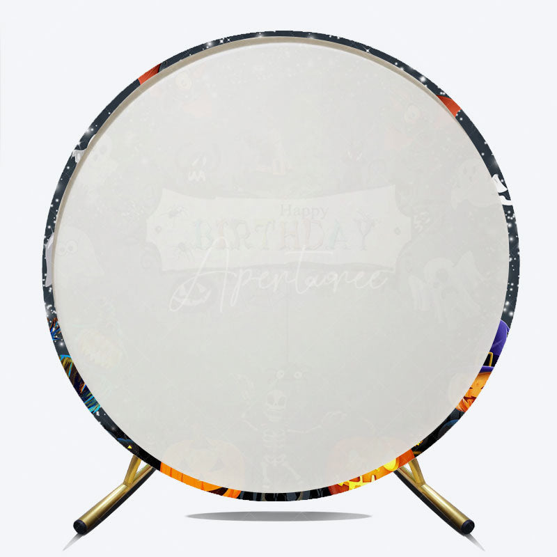 Aperturee - Aperturee Spooky Halloween Birthday Round Backdrop Cute Ghost Skeleton and Pumpkin A Little Boo is Due Party Decor