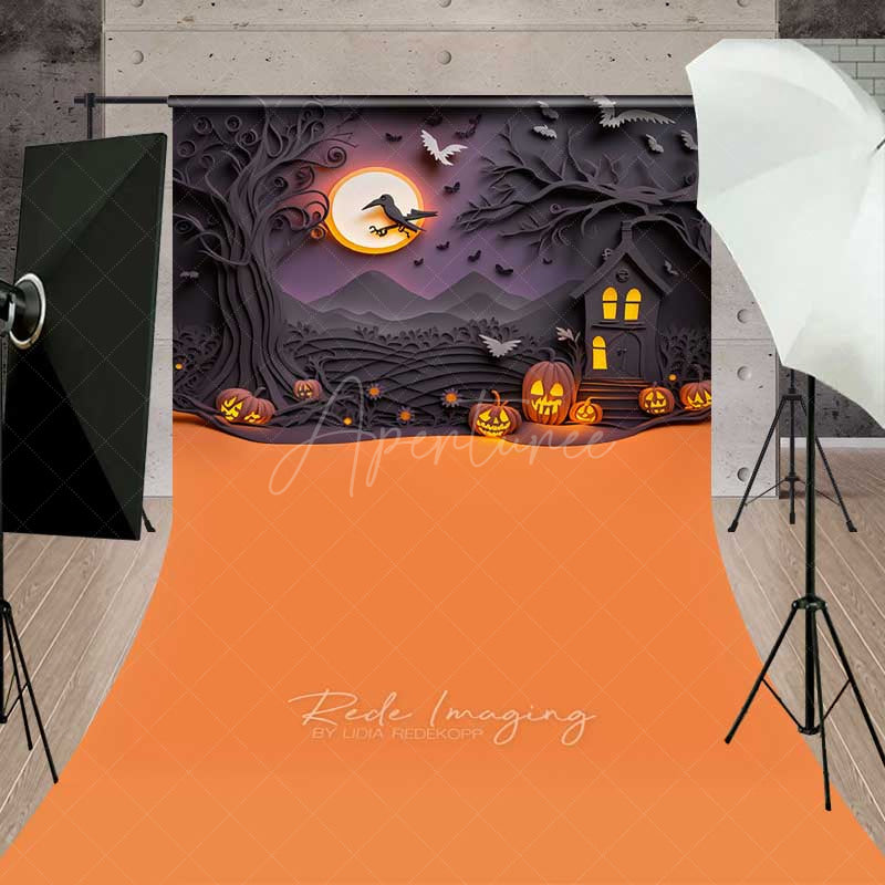 Aperturee Aperturee Spooky Halloween Cake Smash Sweep Backdrop with Floor Haunted House and Jack O’ Lanterns First Birthday Photo Prop