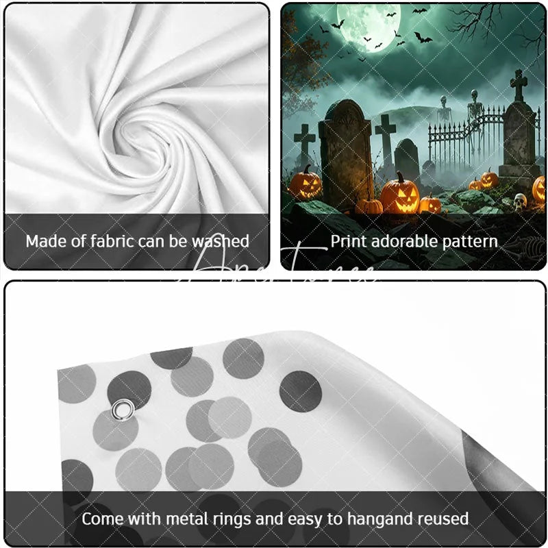 Aperturee - Aperturee Spooky Halloween Graveyard Garage Door Banner with Glowing Jack-o-Lanterns Skeletons and Full Moon