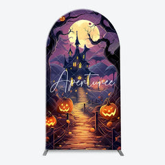 Aperturee - Aperturee Spooky Halloween Haunted House and Full Moon Arch Backdrop Kit Purple Orange Night Party Decor