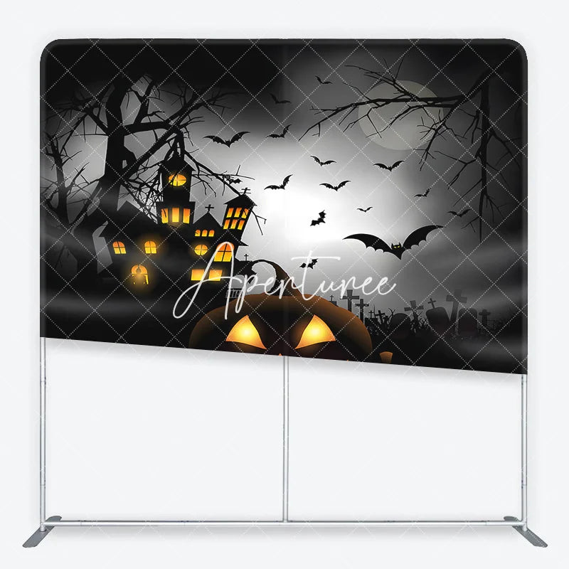 Aperturee - Aperturee Spooky Halloween Haunted House Square Double-Sided Backdrop Jack-o’-Lanterns Night Party Decor