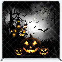 Aperturee - Aperturee Spooky Halloween Haunted House Square Double-Sided Backdrop Jack-o’-Lanterns Night Party Decor