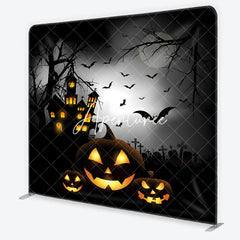 Aperturee - Aperturee Spooky Halloween Haunted House Square Double-Sided Backdrop Jack-o’-Lanterns Night Party Decor
