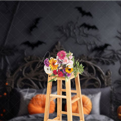 Aperturee Aperturee Spooky Halloween Headboard Photography Backdrop Gothic Bed with Black Branches and Bats Moody Bedroom Photo Prop