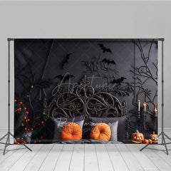 Aperturee Aperturee Spooky Halloween Headboard Photography Backdrop Gothic Bed with Black Branches and Bats Moody Bedroom Photo Prop