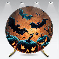 Aperturee - Aperturee Spooky Halloween Jack-o-lanterns and Flying Bats Round Backdrop Eerie Tree Branches Party Decor