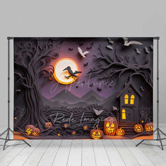 Aperturee Aperturee Spooky Halloween Night Photography Backdrop Haunted House Silhouette with Full Moon Jack O’ Lanterns and Bats