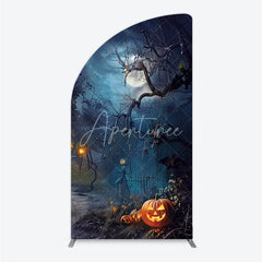 Aperturee - Aperturee Spooky Halloween Night with Full Moon and Bare Trees half moon arch backdrop Glowing Jack-O-Lanterns Party Decor