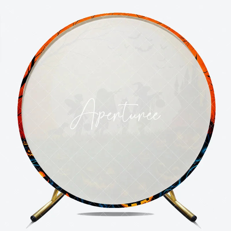 Aperturee - Aperturee Spooky Halloween Pumpkin Patch Round Backdrop Trick or Treating Kids and Haunted Castle Celebration Decor