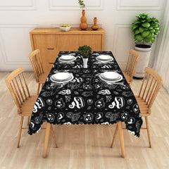 Aperturee - Aperturee Spooky Halloween Rectangle Tablecloth with Skulls and Jack O’ Lanterns for Haunted House Party Dining Decor