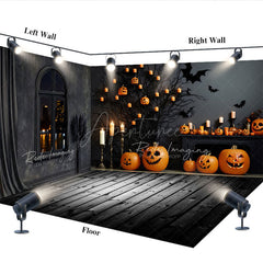 Aperturee Aperturee Spooky Halloween Room Set Backdrop Haunted Fireplace with Jack O’ Lanterns Gothic Studio Photography Prop