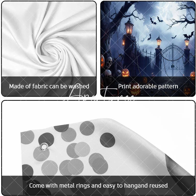 Aperturee - Aperturee Spooky Haunted Gate with Jack-o’-Lanterns and Flying Bats Halloween Garage Door Banner Eerie Full Moon Decor