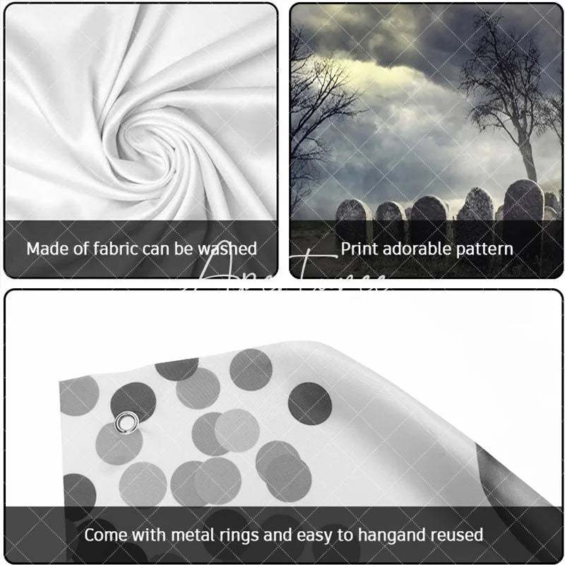 Aperturee - Aperturee Spooky Haunted House and Graveyard Garage Door Banner Eerie Halloween Decor with Bare Trees and Stormy Sky