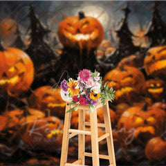 Aperturee Aperturee Spooky Jack O’ Lantern Forest Photography Backdrop Evil Carved Pumpkins in Dark Woods Haunted Halloween Photo Prop