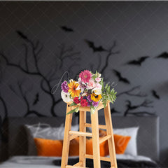 Aperturee Aperturee Spooky Tree Branch Headboard Photography Backdrop Gothic Halloween Bedroom with Bats Moody Dark Photo Prop