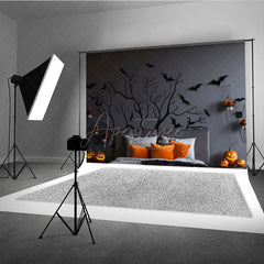 Aperturee Aperturee Spooky Tree Branch Headboard Photography Backdrop Gothic Halloween Bedroom with Bats Moody Dark Photo Prop