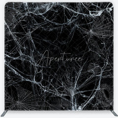 Aperturee - Aperturee Spooky White Spider Web and Cobweb Square Double-Sided Backdrop Eerie Black Background for Halloween Party