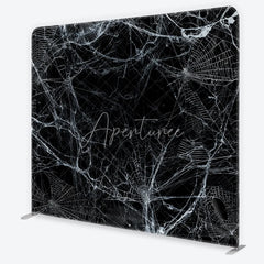 Aperturee - Aperturee Spooky White Spider Web and Cobweb Square Double-Sided Backdrop Eerie Black Background for Halloween Party