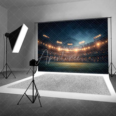 Aperturee - Aperturee Sports Backdrop Night Stadium Lights Green Field Dark Blue Sky Photography Background for Game Night Party