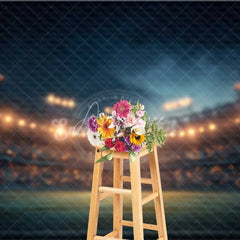 Aperturee - Aperturee Sports Backdrop Night Stadium Lights Green Field Dark Blue Sky Photography Background for Game Night Party