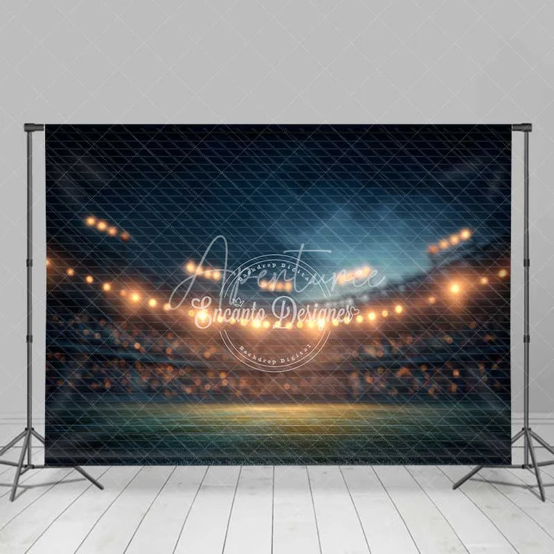 Aperturee - Aperturee Sports Backdrop Night Stadium Lights Green Field Dark Blue Sky Photography Background for Game Night Party