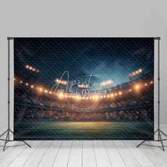 Aperturee - Aperturee Sports Backdrop Night Stadium Lights Green Field Dark Blue Sky Photography Background for Game Night Party