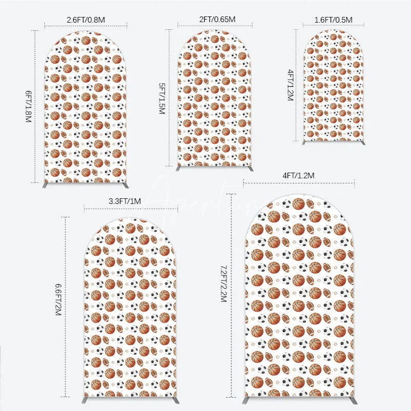 Aperturee - Aperturee Sports Balls Pattern Birthday Arch Backdrop Basketball Football and Soccer Balls All Star Party Background