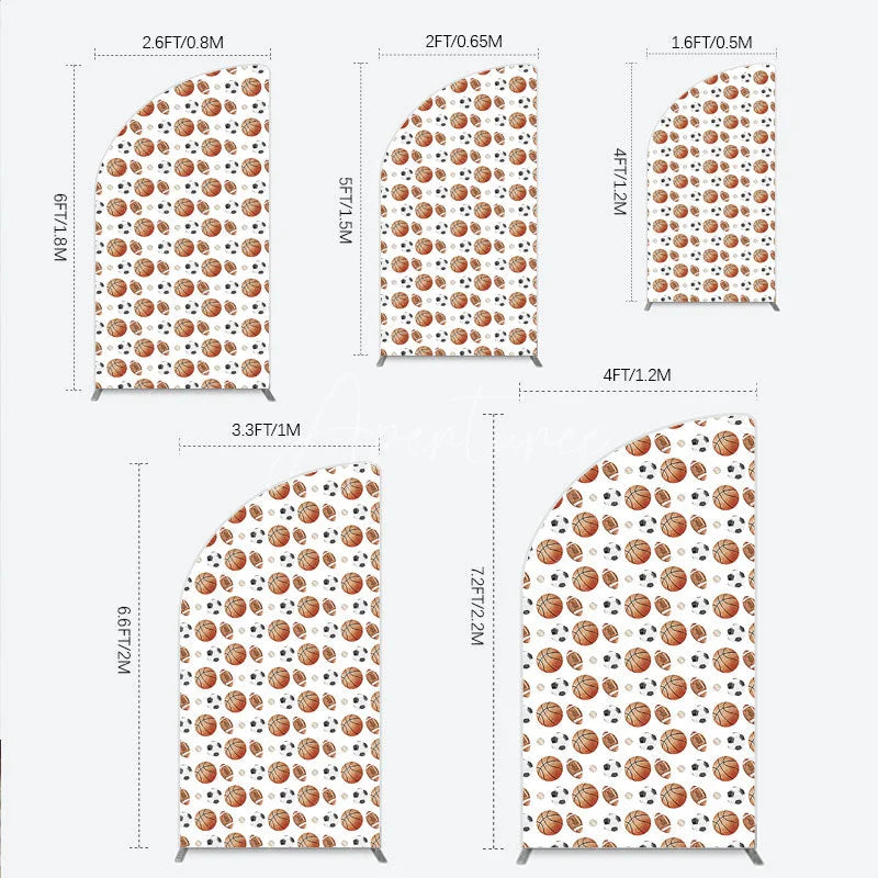 Aperturee - Aperturee Sports Balls Pattern Birthday Half Moon Arch Backdrop Basketball Football and Soccer Balls All Star Party Background