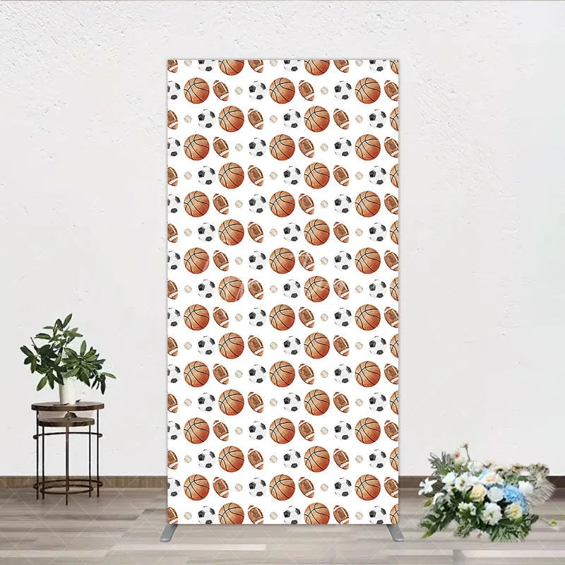 Aperturee - Aperturee Sports Balls Pattern Birthday Rectangle Backdrop Basketball Football and Soccer Balls All Star Party Background