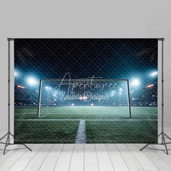 Aperturee - Aperturee Sports Soccer Field Goal Backdrop Night Stadium Lights Green Grass Photography Background for Party Decor