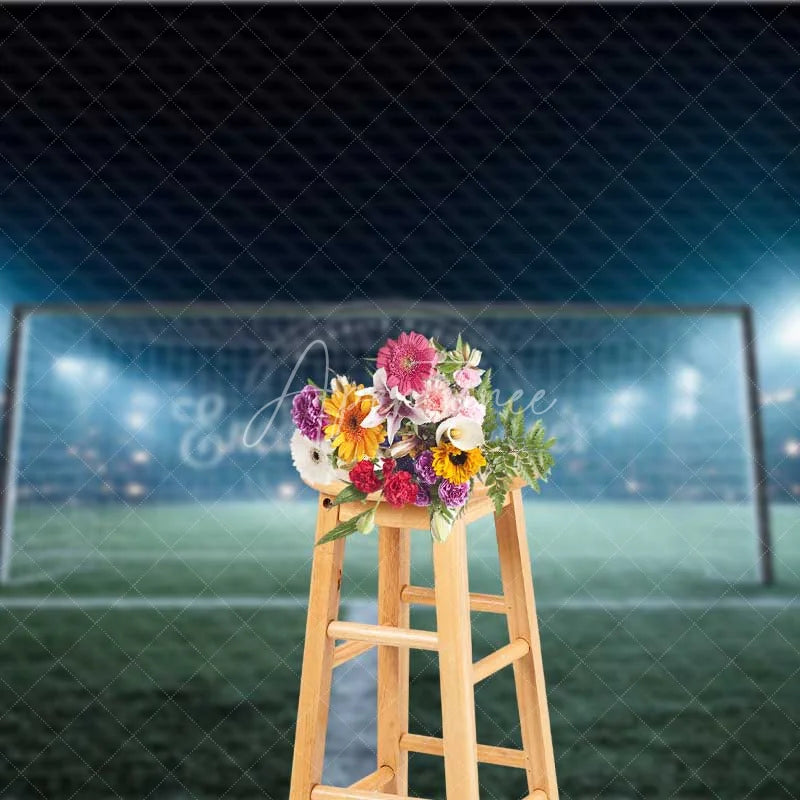 Aperturee - Aperturee Sports Soccer Field Goal Backdrop Night Stadium Lights Green Grass Photography Background for Party Decor