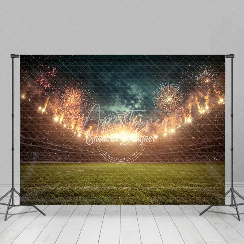 Aperturee - Aperturee Sports Stadium Celebration Backdrop Green Field Light Show Photography Background for Game Day Event