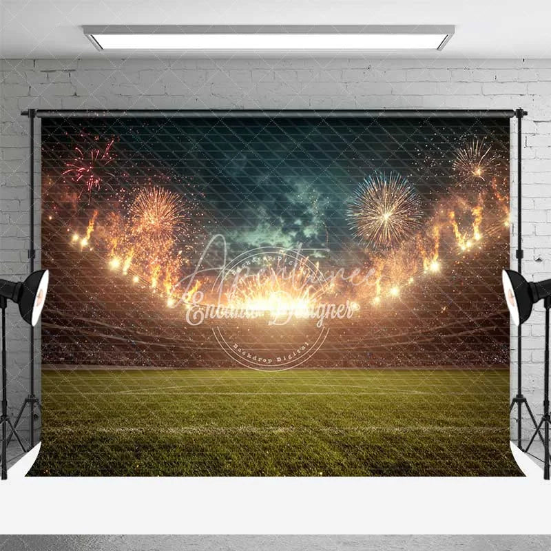 Aperturee - Aperturee Sports Stadium Celebration Backdrop Green Field Light Show Photography Background for Game Day Event