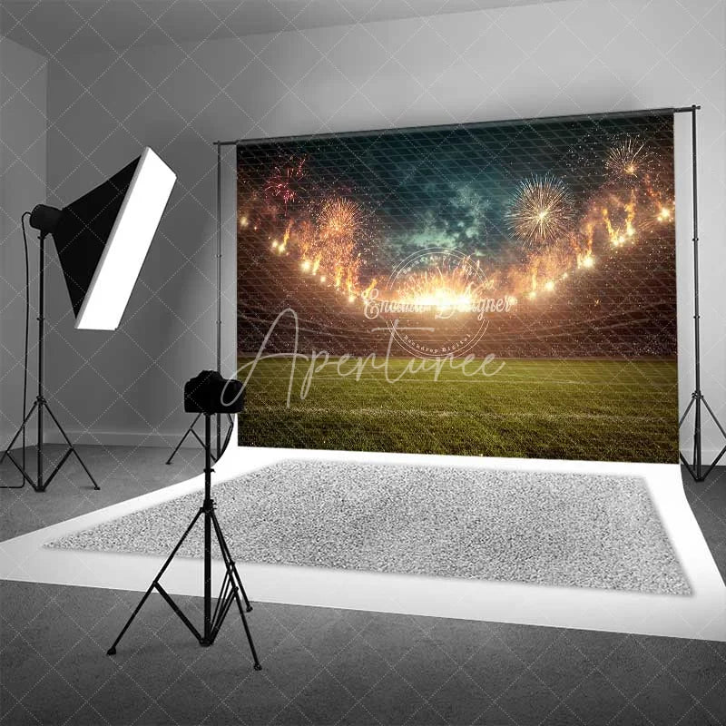Aperturee - Aperturee Sports Stadium Celebration Backdrop Green Field Light Show Photography Background for Game Day Event