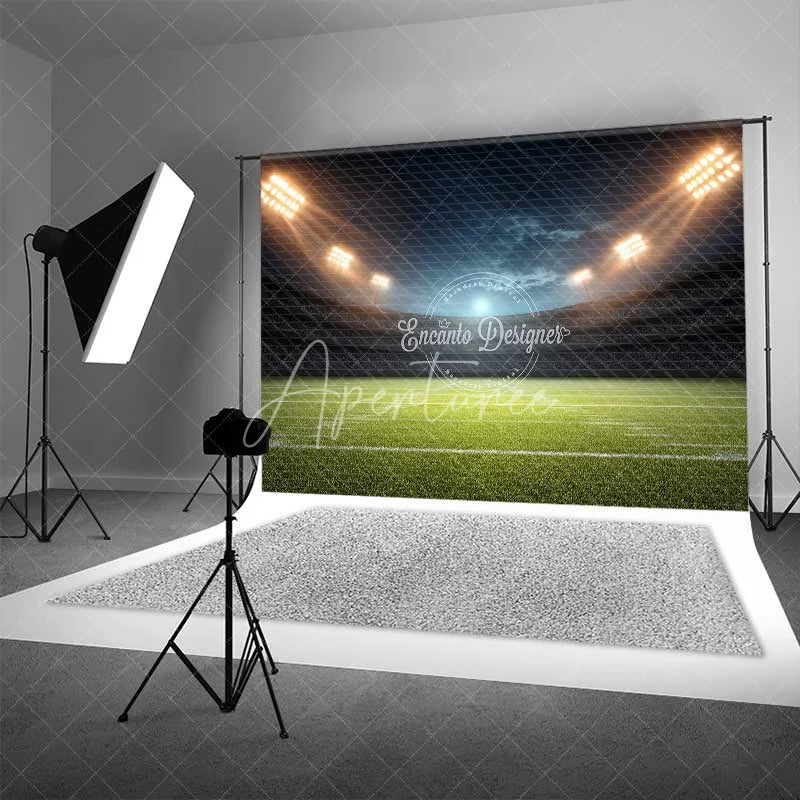 Aperturee - Aperturee Sports Stadium Football Field Backdrop Night Game Photography Green Grass Floodlights for Party Decor