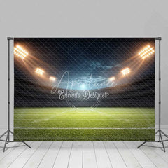 Aperturee - Aperturee Sports Stadium Football Field Backdrop Night Game Photography Green Grass Floodlights for Party Decor