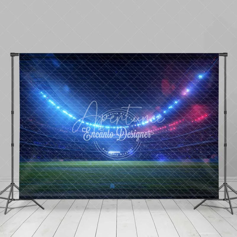 Aperturee - Aperturee Sports Stadium Photography Backdrop Dynamic Blue Red Lights Football Field Arena Party Decor