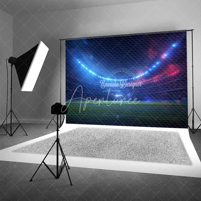 Aperturee - Aperturee Sports Stadium Photography Backdrop Dynamic Blue Red Lights Football Field Arena Party Decor