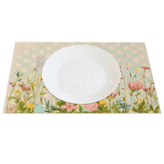 Aperturee - Aperturee Spring Blue Dot Rabbit Set of 4 Placemats Wildflower Easter Bunny Table Mats for Dining Room