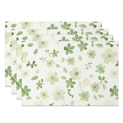 Aperturee - Aperturee Spring Boho Floral Placemats Set of 4 Fresh Green Botanical Print for Kitchen and Dining Table Decor