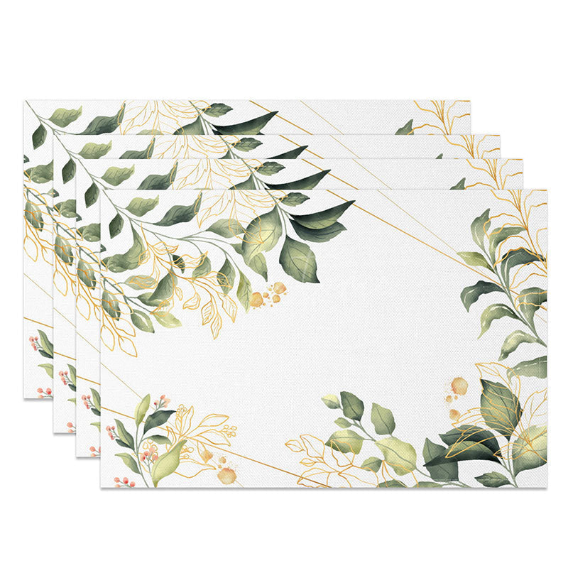 Aperturee - Aperturee Spring Boho Leaf Placemats Set of 4 Green and Gold Botanical Design for Elegant Kitchen Table Decor