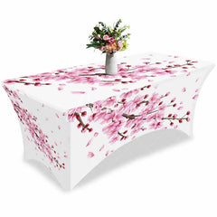 Aperturee - Aperturee Spring Cherry Blossom Tree Branch Stretch Table Cover