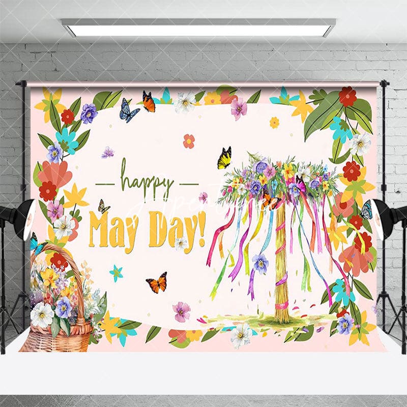 Aperturee - Aperturee Spring Colorful Basket Floral Happy May Day Backdrop